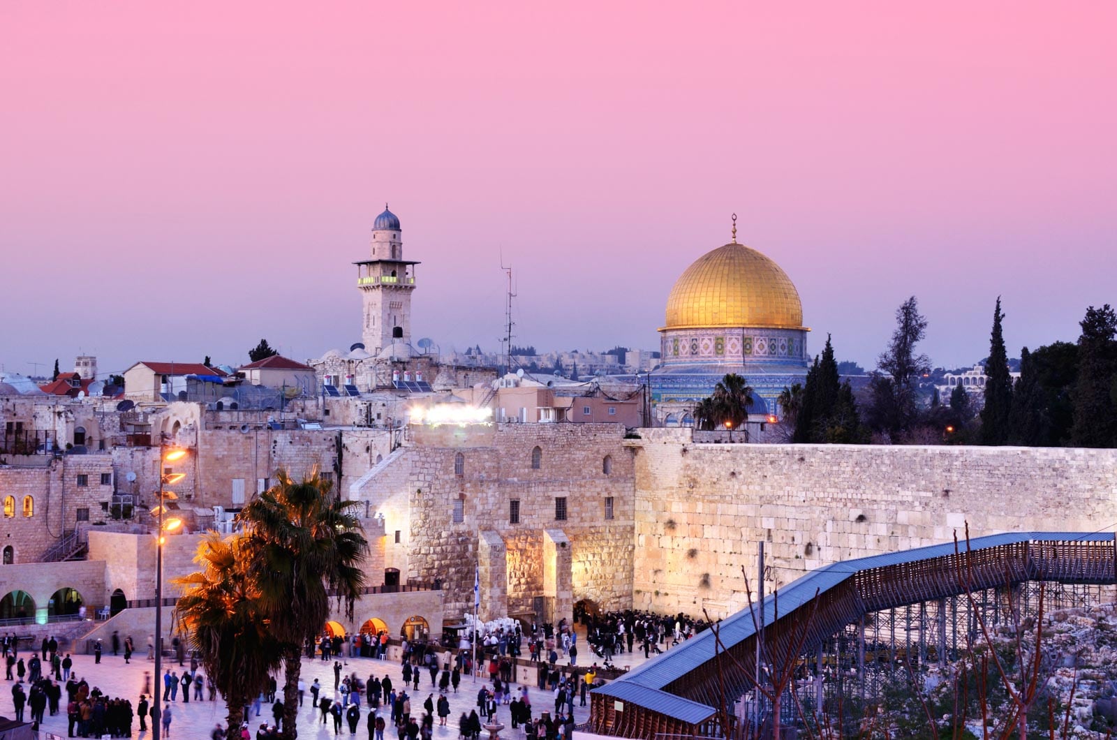 The history-rich Dome of the Rock at sunset in Jerusalem, Israel, stands as a testament to the Jewish heritage.